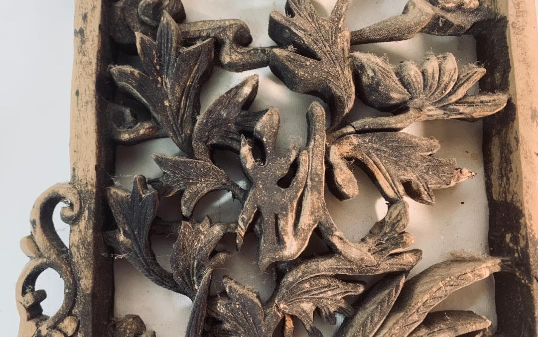 清代後期 木彫透かし飾板「春寿図」 鳥花文様清代後期〜民国初期頃の吉祥建具装飾