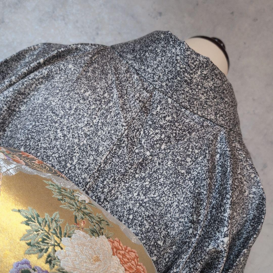 訪問着　フルセット　着物　正絹　たたき染め　金　刺繍　実　白黒　F4