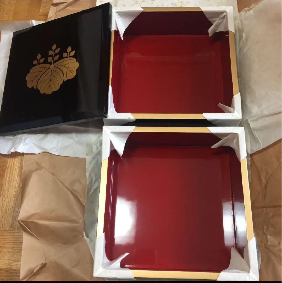 【新品未使用】お重箱 二段蓋つき 2セット アンティーク 漆塗り 古美術 茶道具