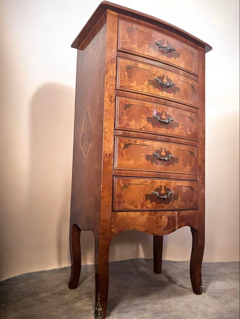 イタリア製・木象嵌・5段チェスト / 美しい仕上げ・ビンテージ・アンティーク