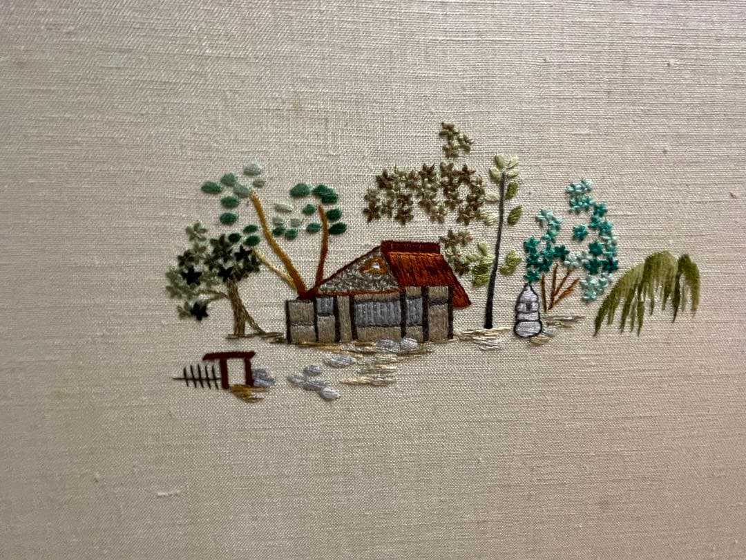 枕屏風　衝立 仕切り 刺繍 アンティーク 骨董