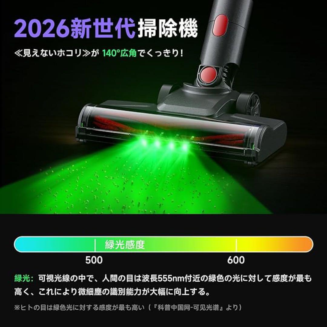 掃除機 コードレス 75kPa 強力吸引 55分連続稼働 自立式 軽量 LED