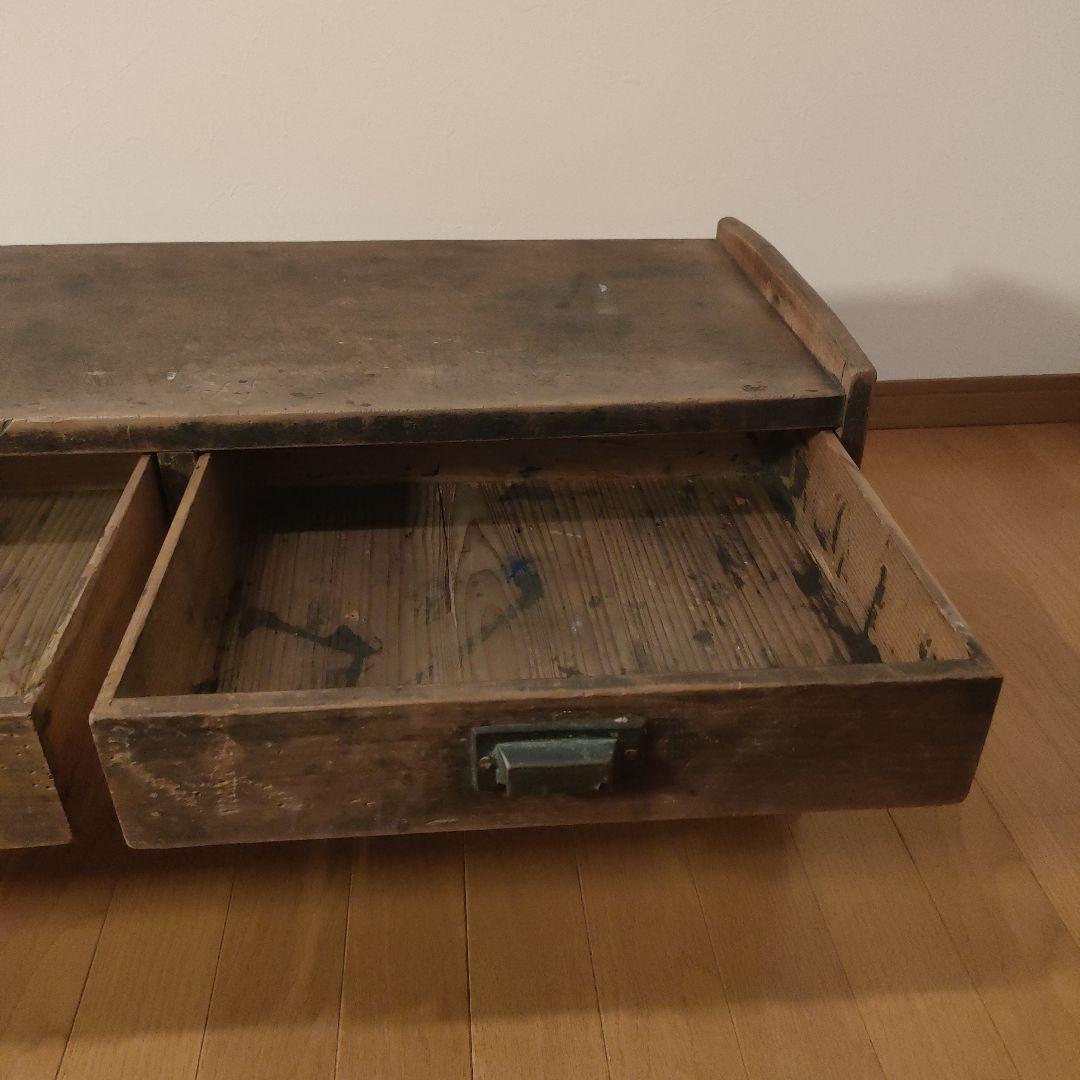 アンティーク 木製 文机 引出し2つ付 和製 昭和レトロ ローテーブル 座机