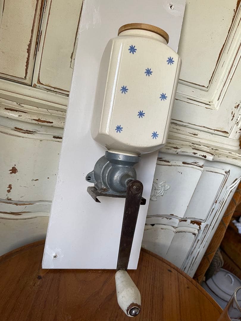 フランス　アンティーク 壁掛け　コーヒーミル　グラインダー 陶器　ドット　星