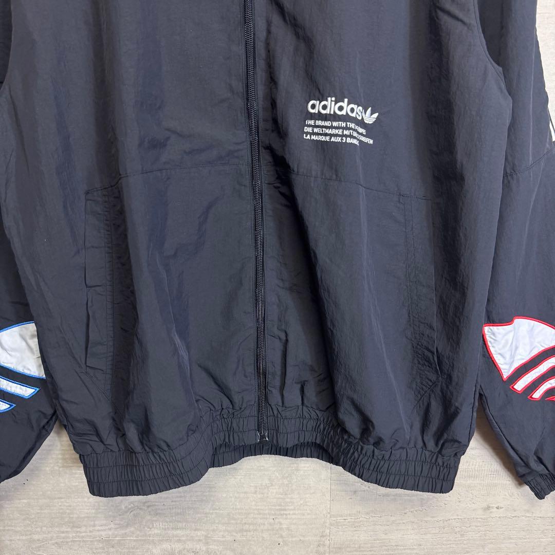 adidas　アディダス　トレフォイル刺繍　黒　ナイロンジャケット　L 目黒蓮