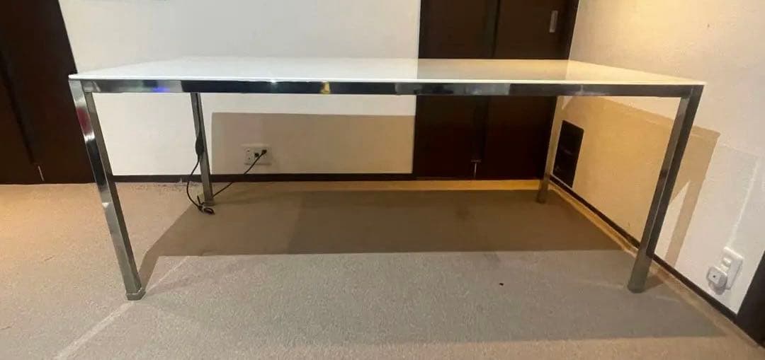 TORSBY テーブル ハイグロス ホワイト クロムメッキ 180×85 コタツ