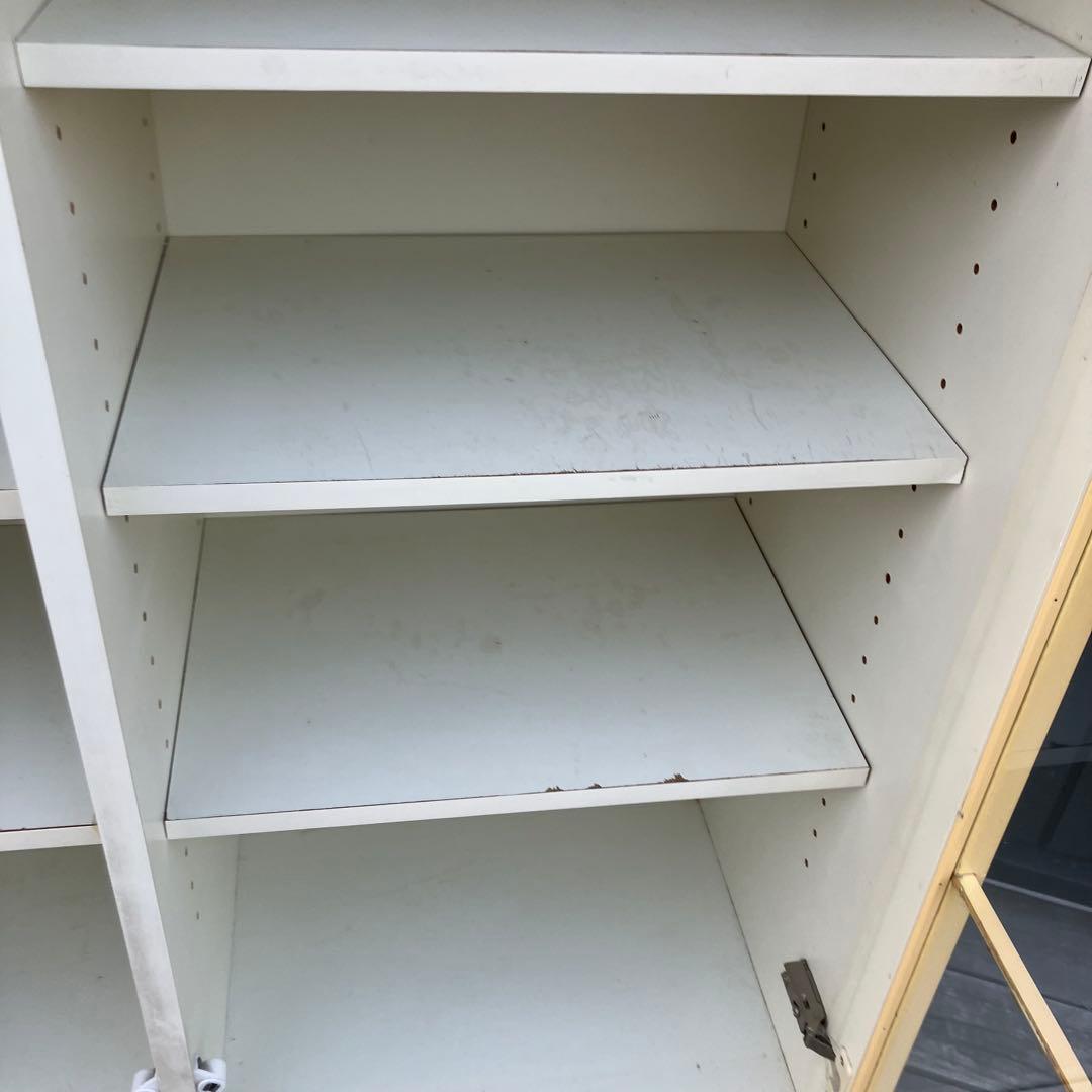 昭和レトロ ガラス扉 窓枠風 木製サイドボード 飾り棚 カップボード 古家具