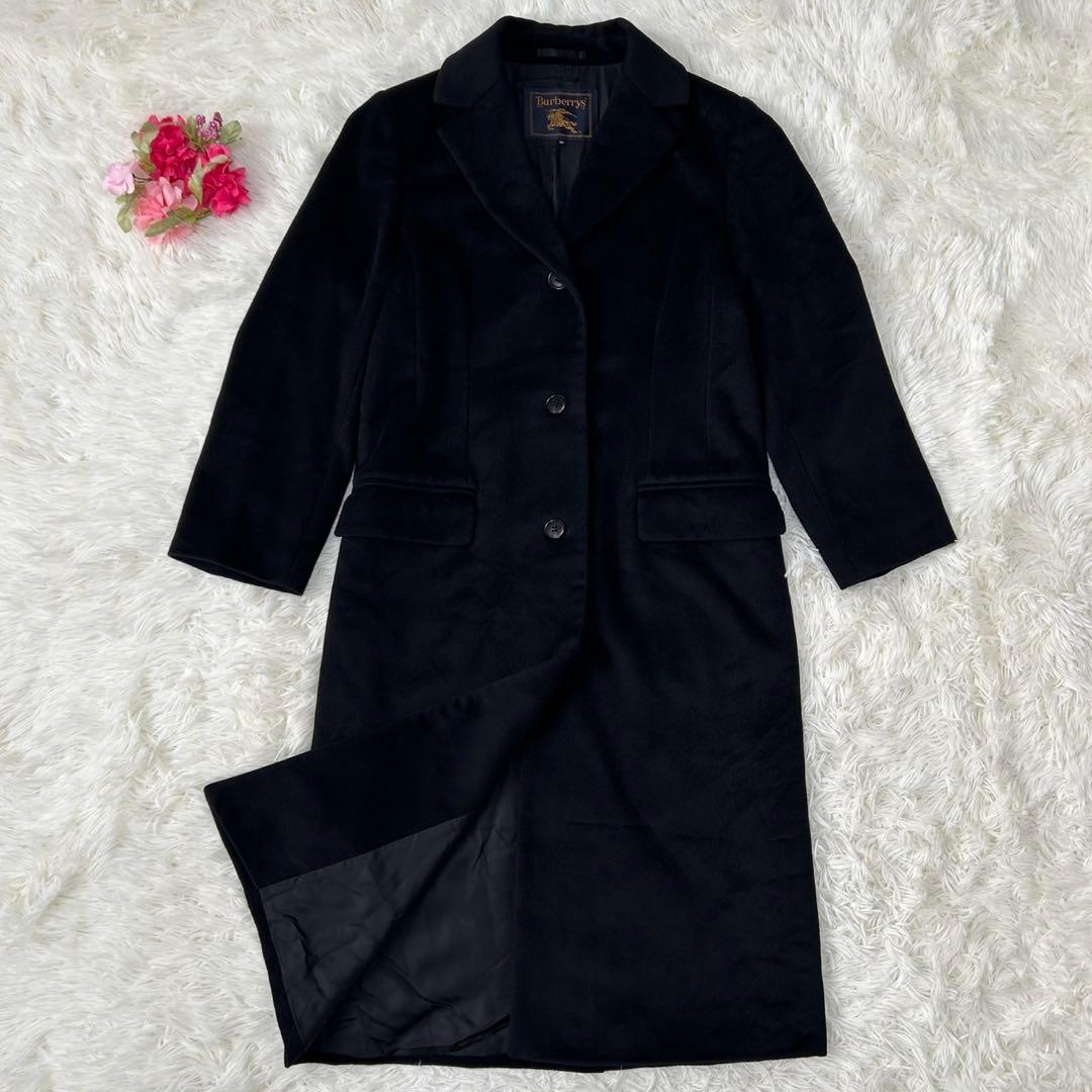 【極美品/L】バーバリー チェスターコート アウター アンゴラ混 Aライン 黒