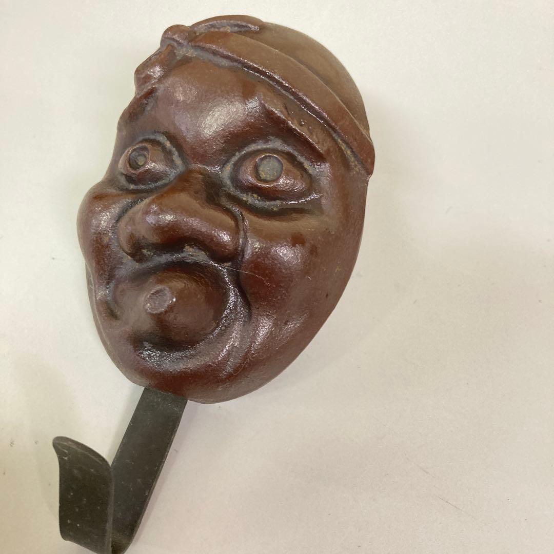 E4 昭和レトロ 金属工芸 お面 おかめ ひょっとこ 般若 魔除け 鍵フック