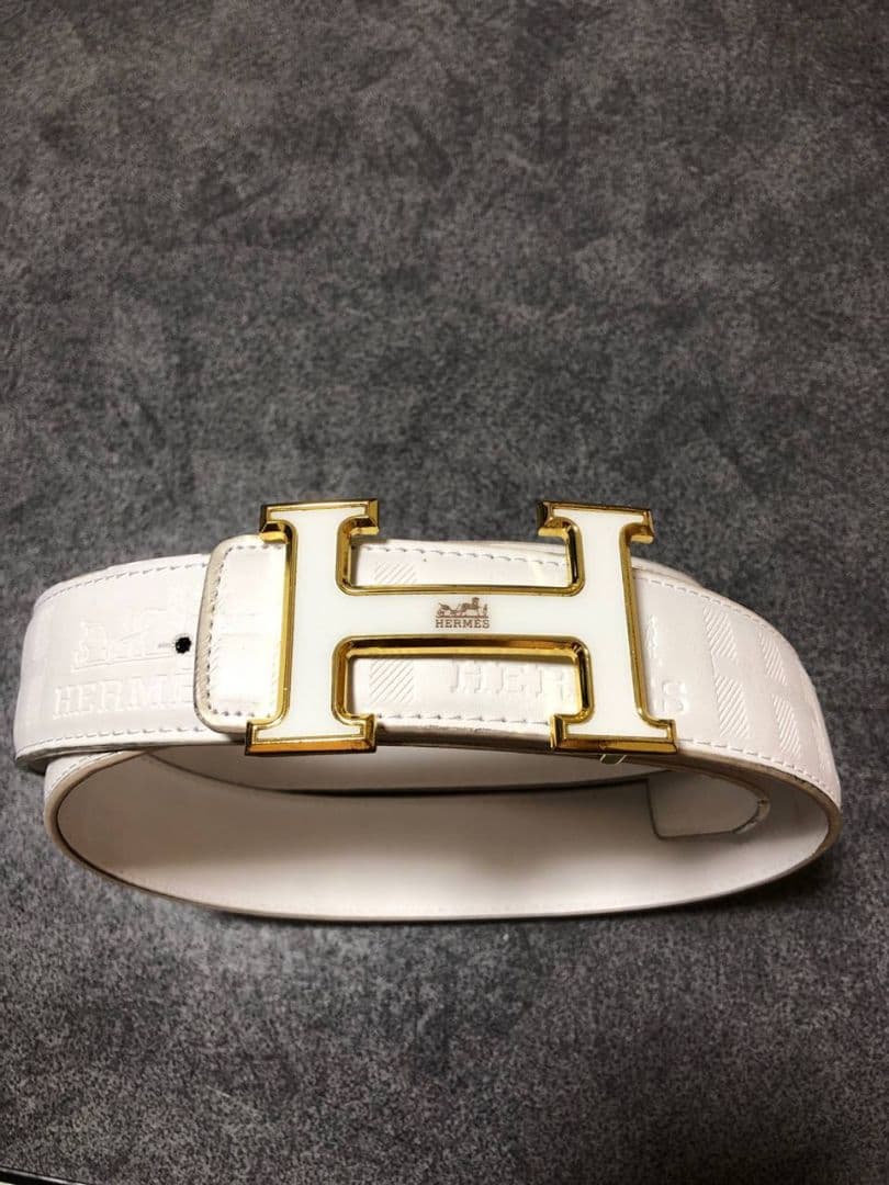 まみもも HERMES調 ホワイトレザーベルトH型バックル 2個セット