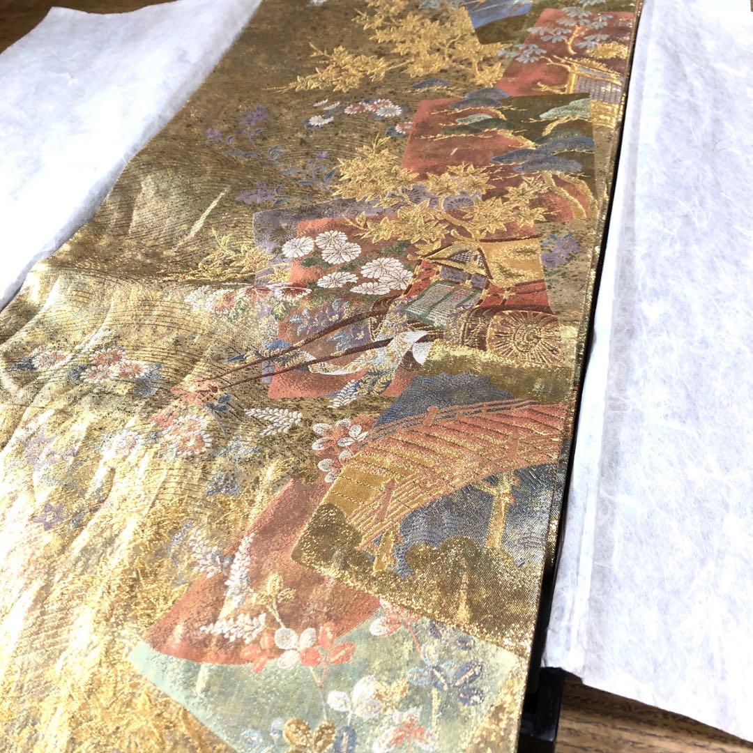 西陣織＊となみ織物　純金 純金箔　金通　袋帯　王朝の雅　証明書あり