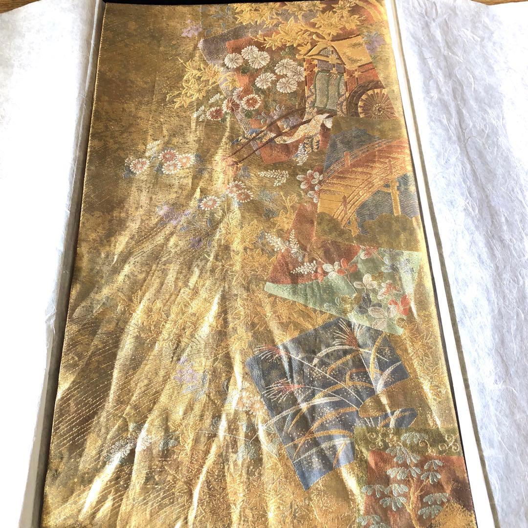西陣織＊となみ織物　純金 純金箔　金通　袋帯　王朝の雅　証明書あり