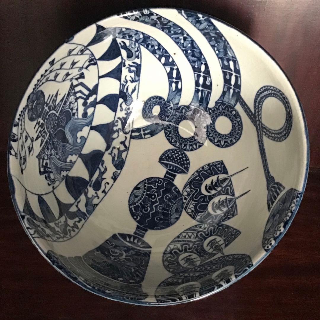谷中耀子　染付　鉢　径22.3cm 高11.3cm個展作品