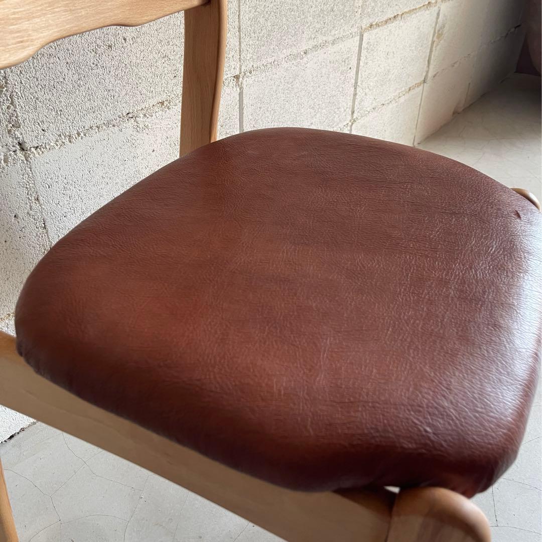 天然木無垢材　ラダーバックチェア　ダイニングチェア　本革シボレザー張り