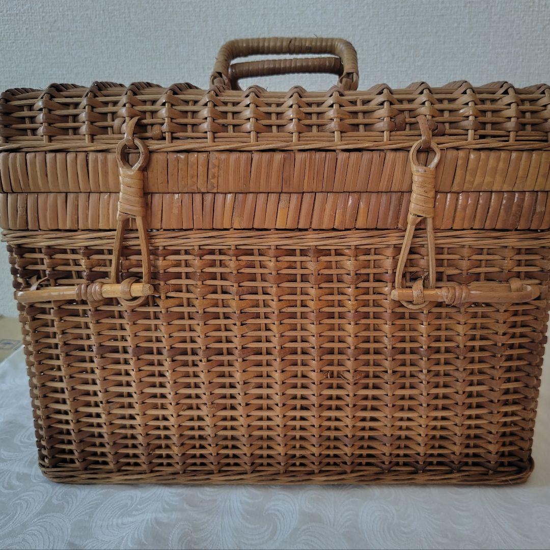 昭和レトロ 箱型 バスケット カゴ ラタン 藤 ヴィンテージ アンティーク