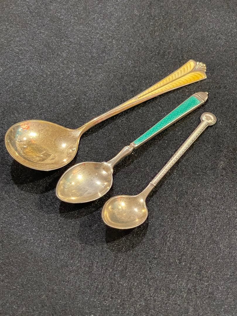 デヴィット アンデルセン スプーン シルバー 純銀 グリーン　七宝焼