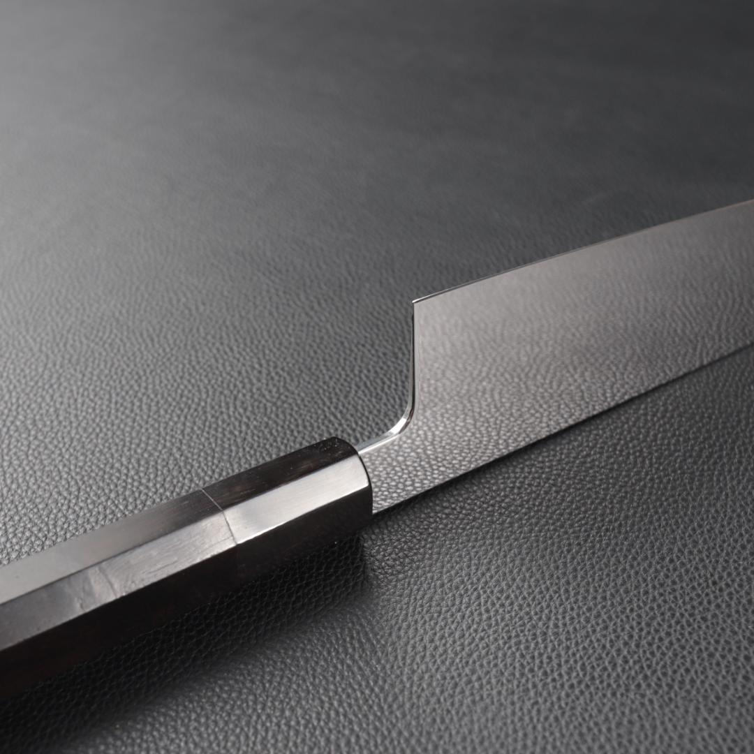 10891 三徳包丁 7寸 鏡面仕上げ 家庭用 業務用 両刃 黒檀黒水牛角八角柄