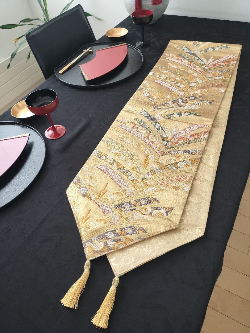 A902逸品‼️全通帯‼️泥金‼️テーブルランナー2m8cm