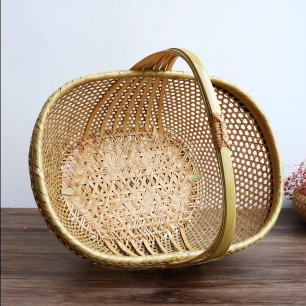 極上品 竹細工 かご 収納 手作工芸品 市場かご 手提かご 買い物かご 新品