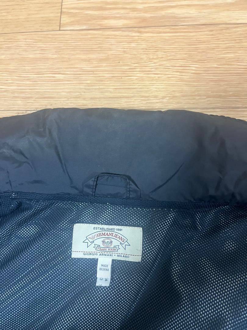 90s ARMANI JEANS ナイロンジャケット　短丈　ワイド　ネイビー