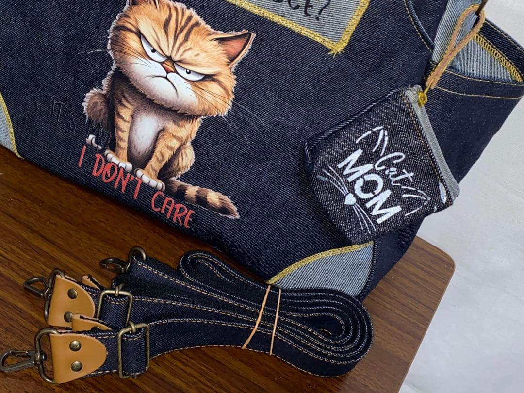 ☆両面リュック対応☆岡山デニム☆悪ネコ☆ステンシル☆4wayあおりバッグ