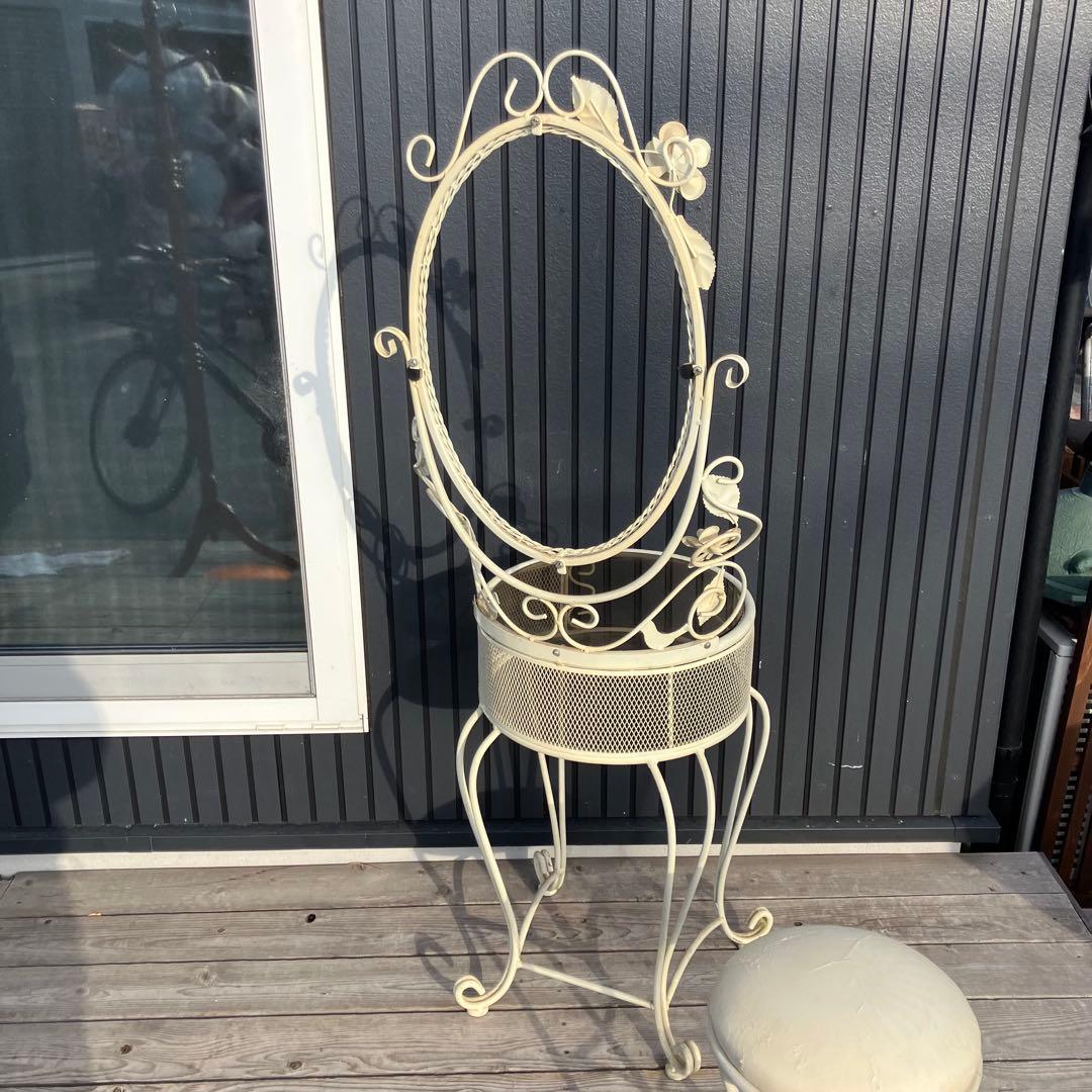 ロココ クラシカル アイアンフレーム 花装飾ドレッサー 化粧台 スツール付き