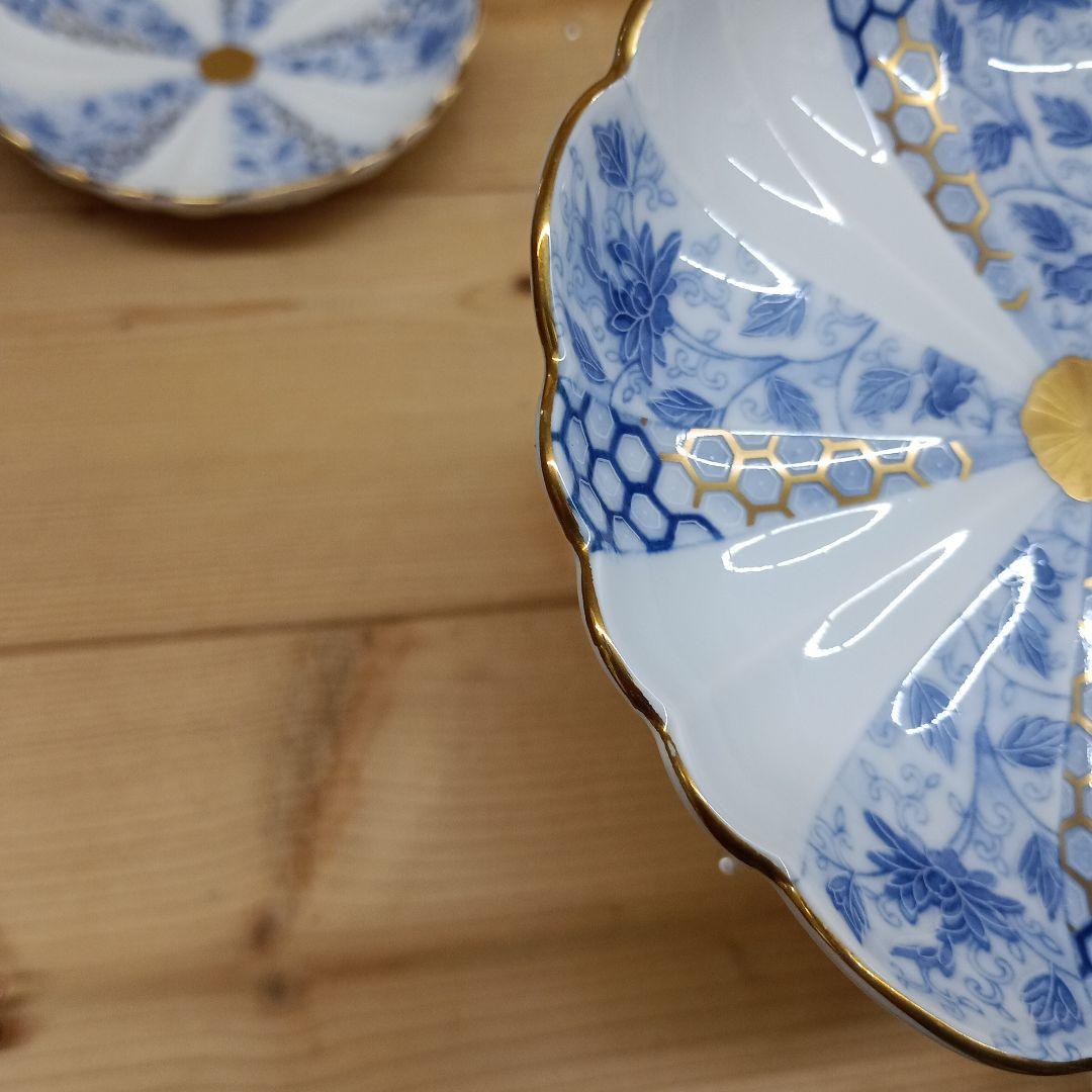 有田焼　西山窯　菊割　金彩　古伊万　花唐草　亀甲紋　銘々皿　5枚セット　B