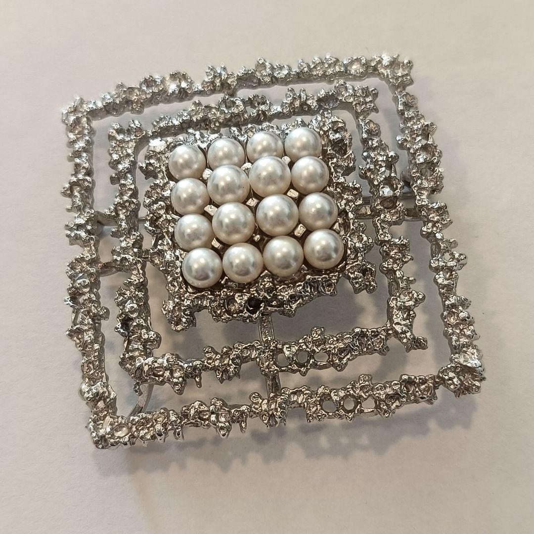 田崎真珠　TASAKI タサキ パール　ブローチ　コサージュ　スクエア