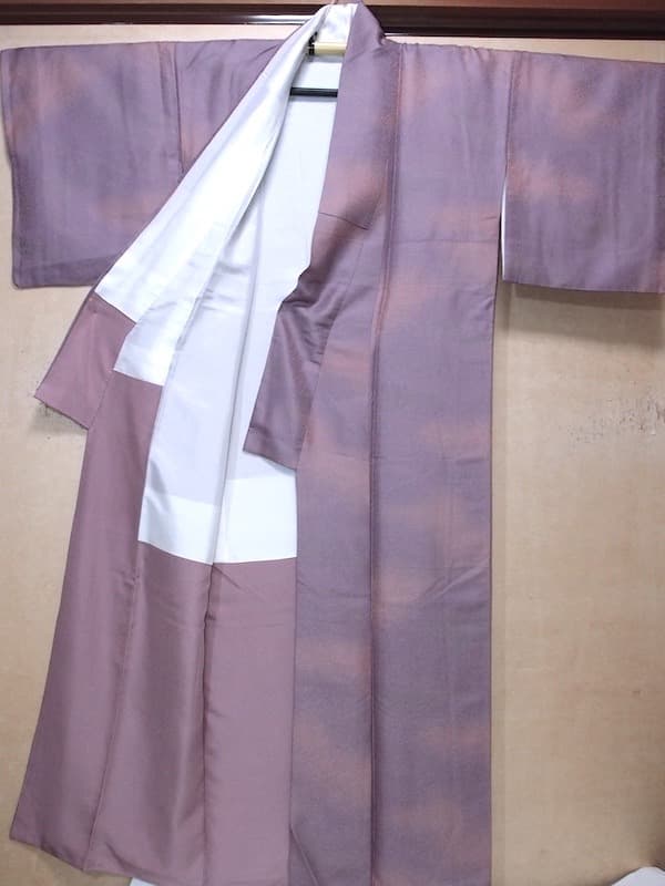暈し染め小紋（薄桃紫系）裄65　正絹美品