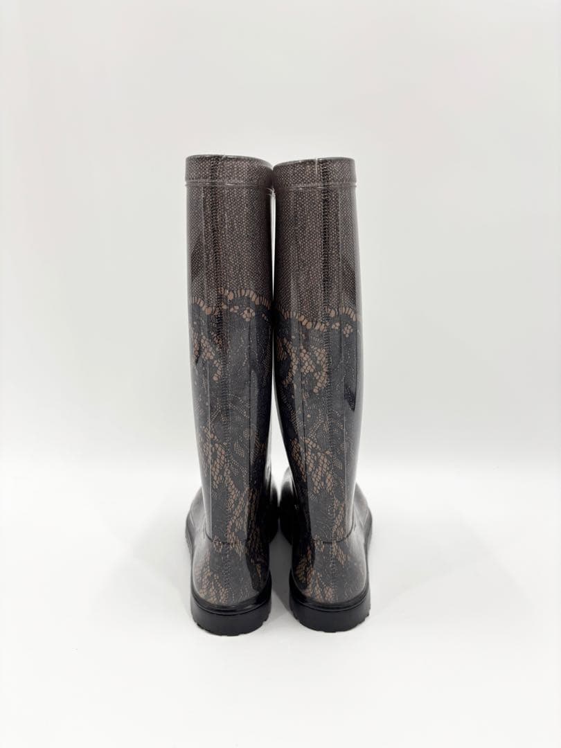 【VALENTINO】レインブーツ　ブラック　ベージュ　レース柄　38サイズ