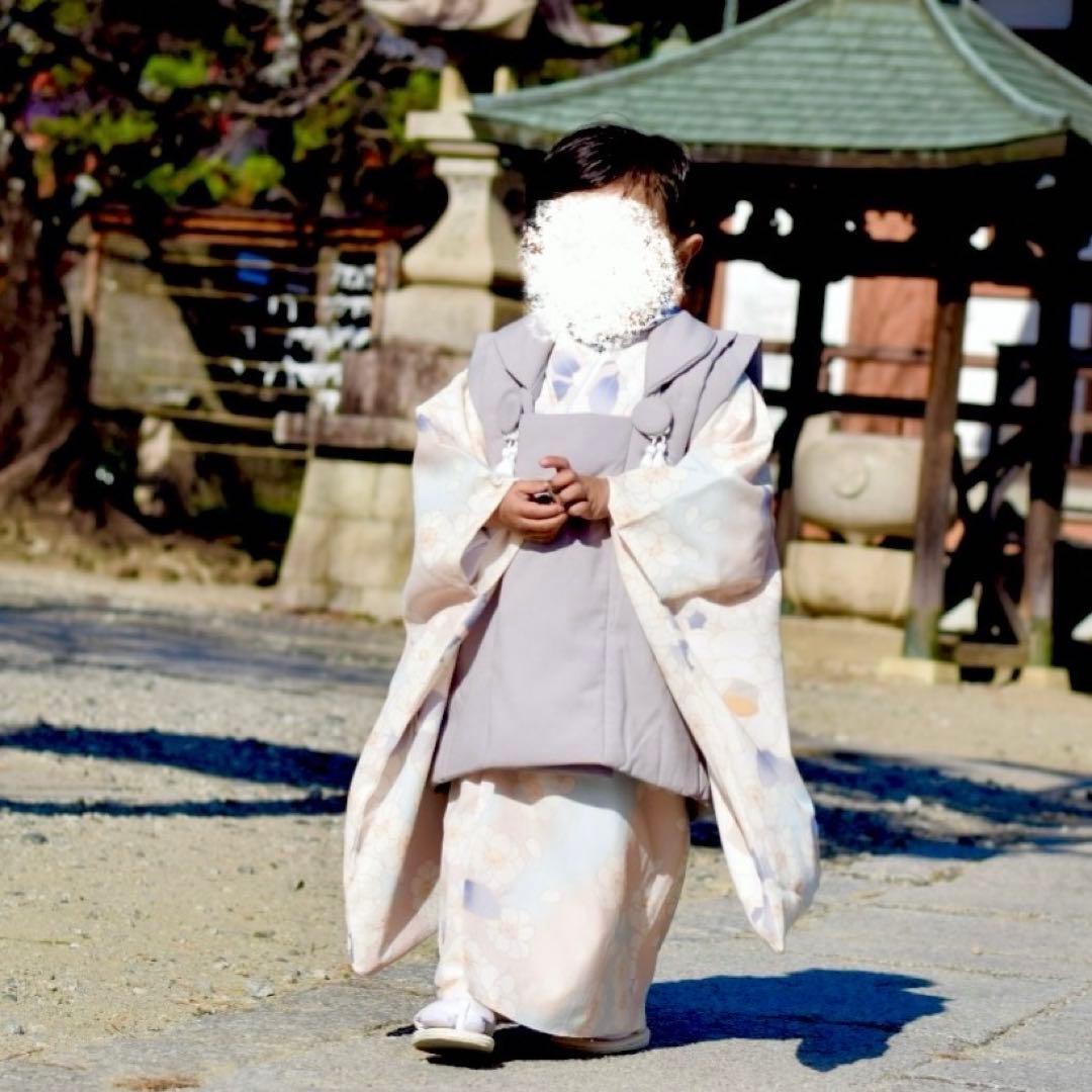 キャサリンコテージ　被布　100センチ　八重桜ベージュ×グレー　足袋・雪駄セット