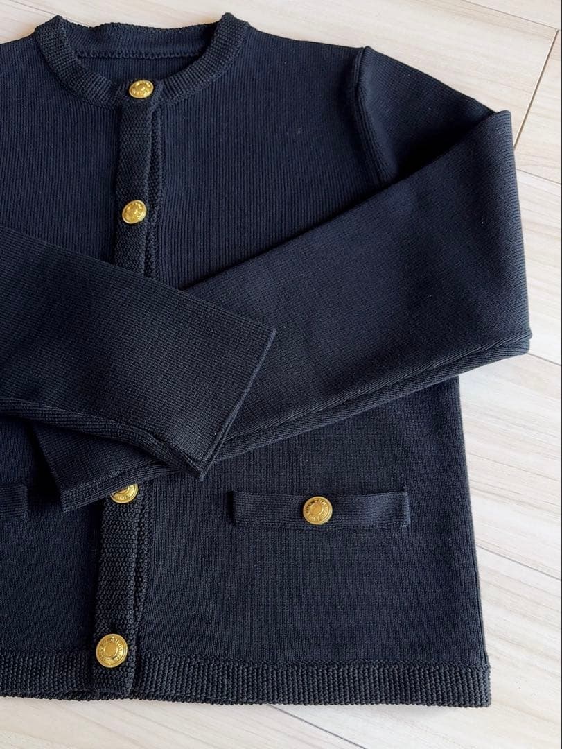 【未使用品】anuansオリジナルボタンノーカラーニットジャケット フリー