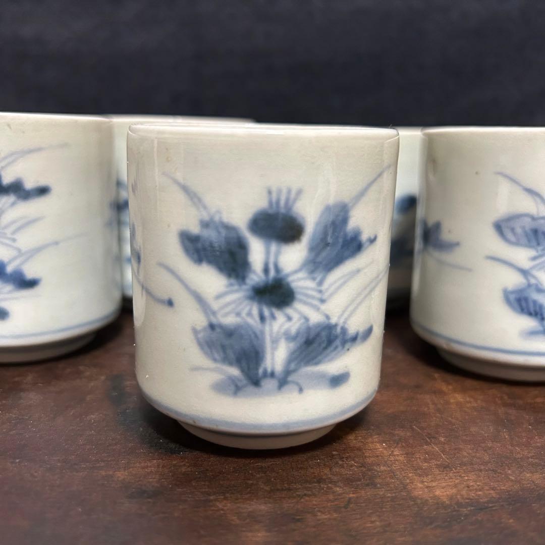 湯沢市の蔵出し品　江戸期　蝶と草花図覗き猪口　五客揃　無傷　本物保証