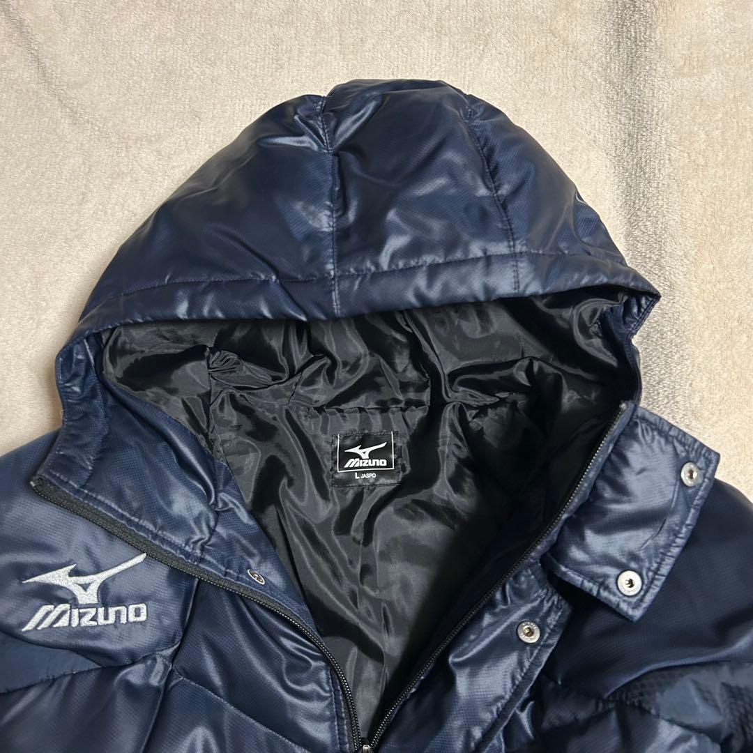 【美品】Mizuno ミズノ ダウンコートベンチコートメンズ 刺繍ロゴ ネイビー