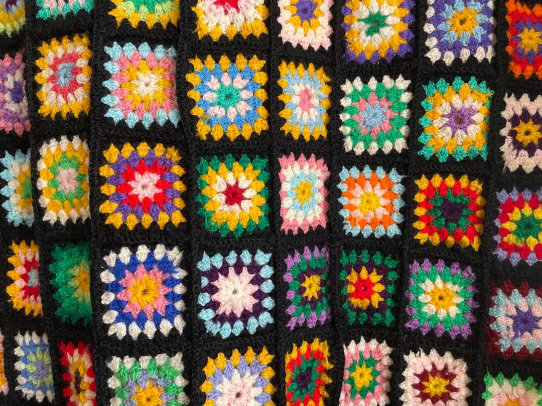 手編み　マルチカバー １８０❌170 カラフル毛糸