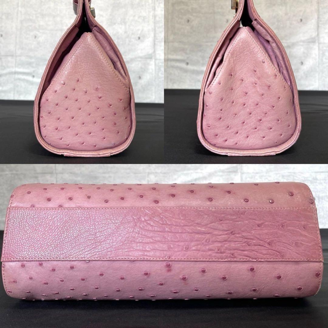 専用品HAMANO 濱野皮革工藝 オーストリッチ ダスティピンク ハンドバッグ