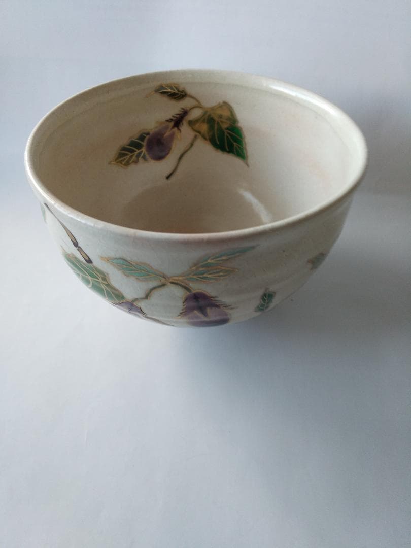 京焼 平安 巌窯 山川敦司 作 粉引 茄子 茶碗 共箱 共布 栞 抹茶碗 新品