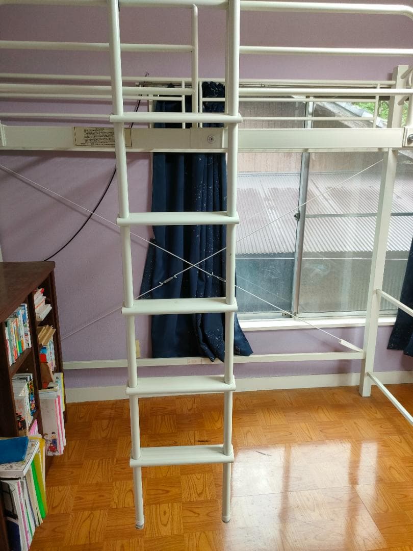 ホワイト ロフトベッド　パイプベッド　シングル