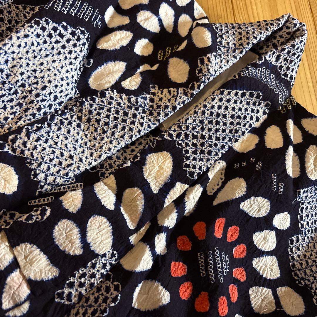 有松鳴海絞り浴衣 向日葵 ヒマワリ 身丈153 手縫い 藍染 絞り ヴィンテージ