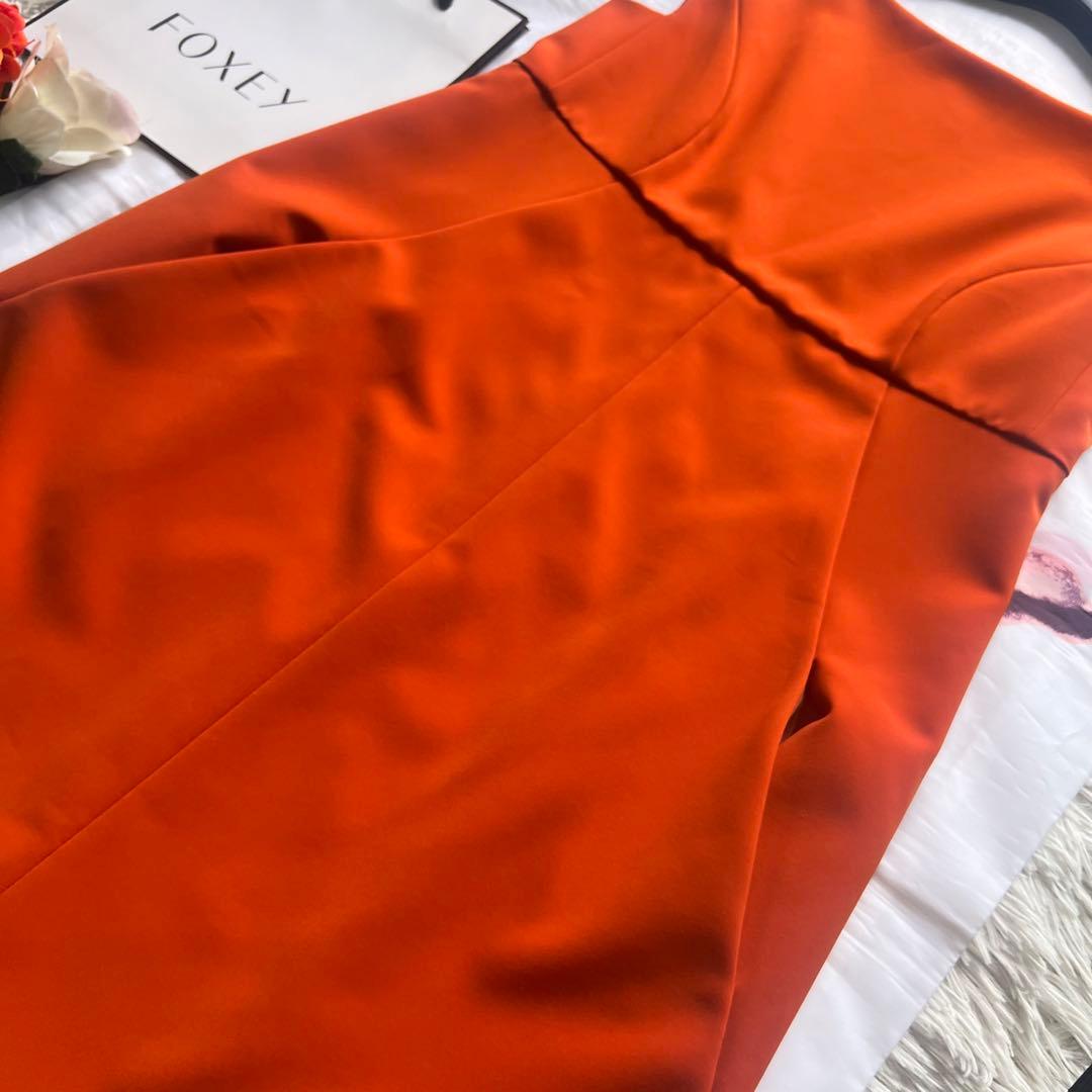 【美品】FOXEY NEW YORK 膝丈ワンピース オレンジ 38