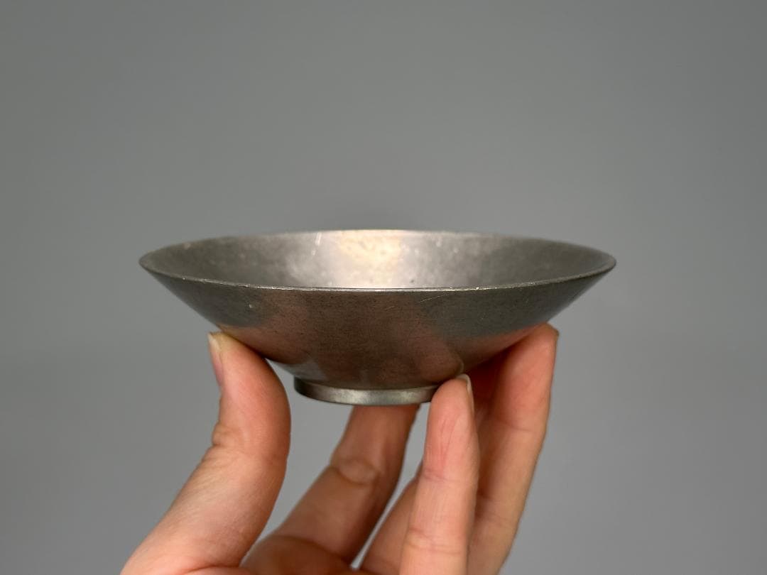 煎茶道具　古錫製　茶托　茶器　錫屋　在銘　時代茶托