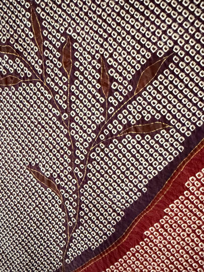 総絞り 訪問着 正絹 枝葉模様 幾何学文様 身丈155cm (新品未着用品)