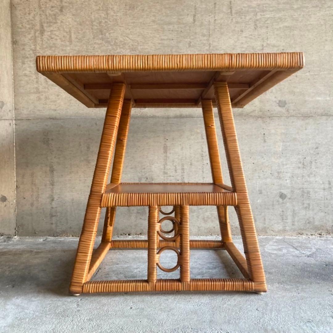 籐 ラタン 木製 コーヒーテーブル カフェ 机 スクエア レトロ ビンテージ