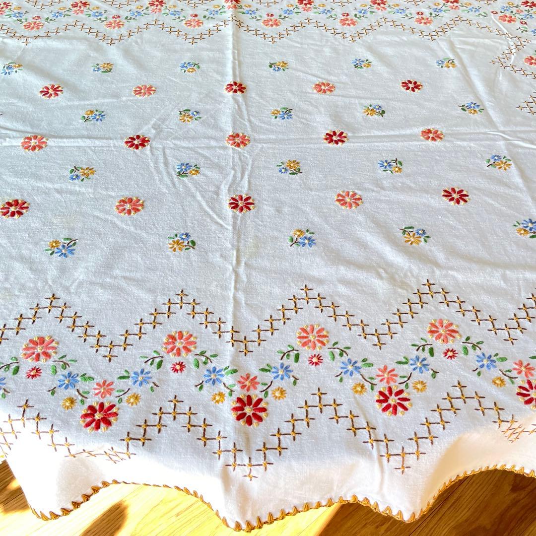 アンティーク 刺繍 テーブルクロス　フランス製　大判