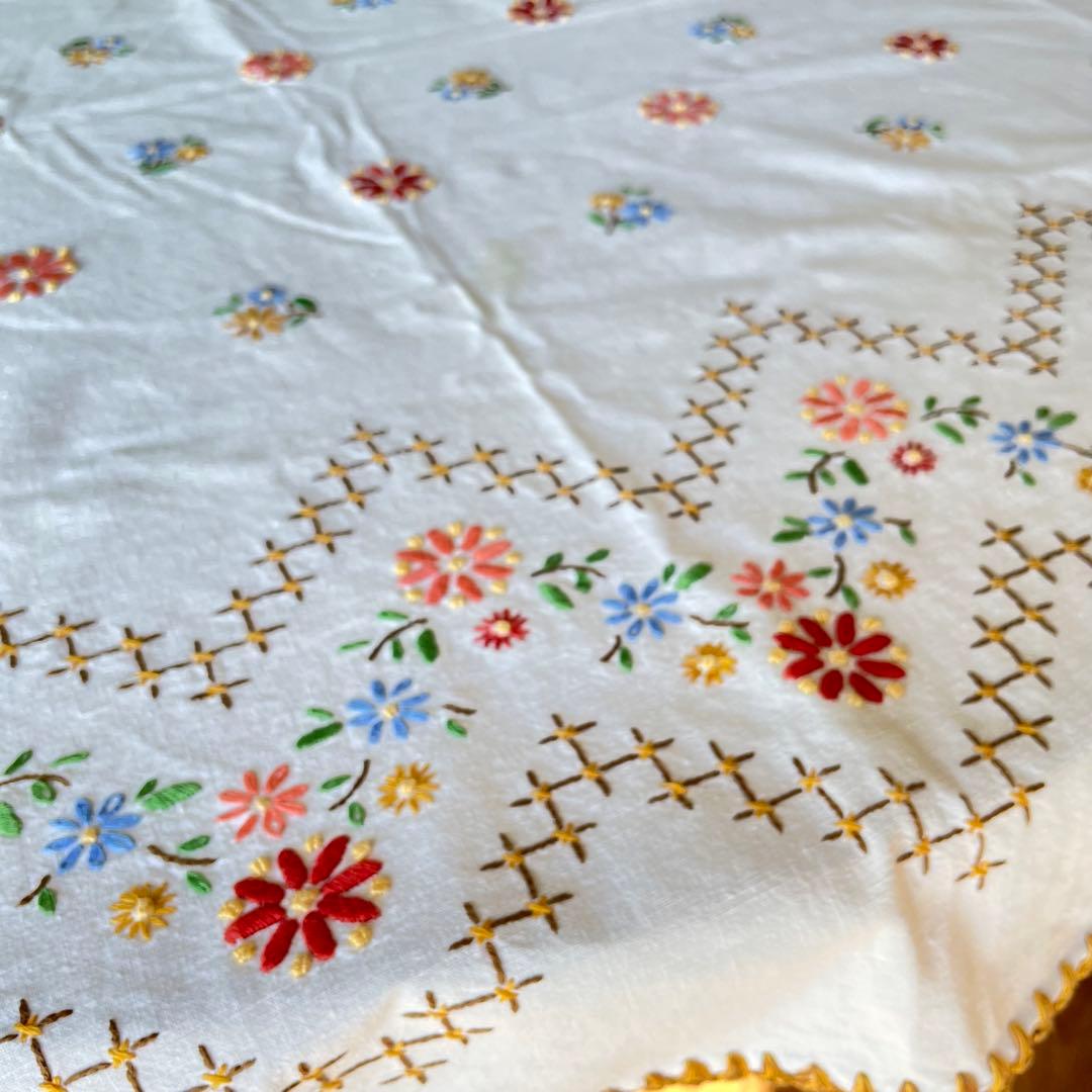 アンティーク 刺繍 テーブルクロス　フランス製　大判