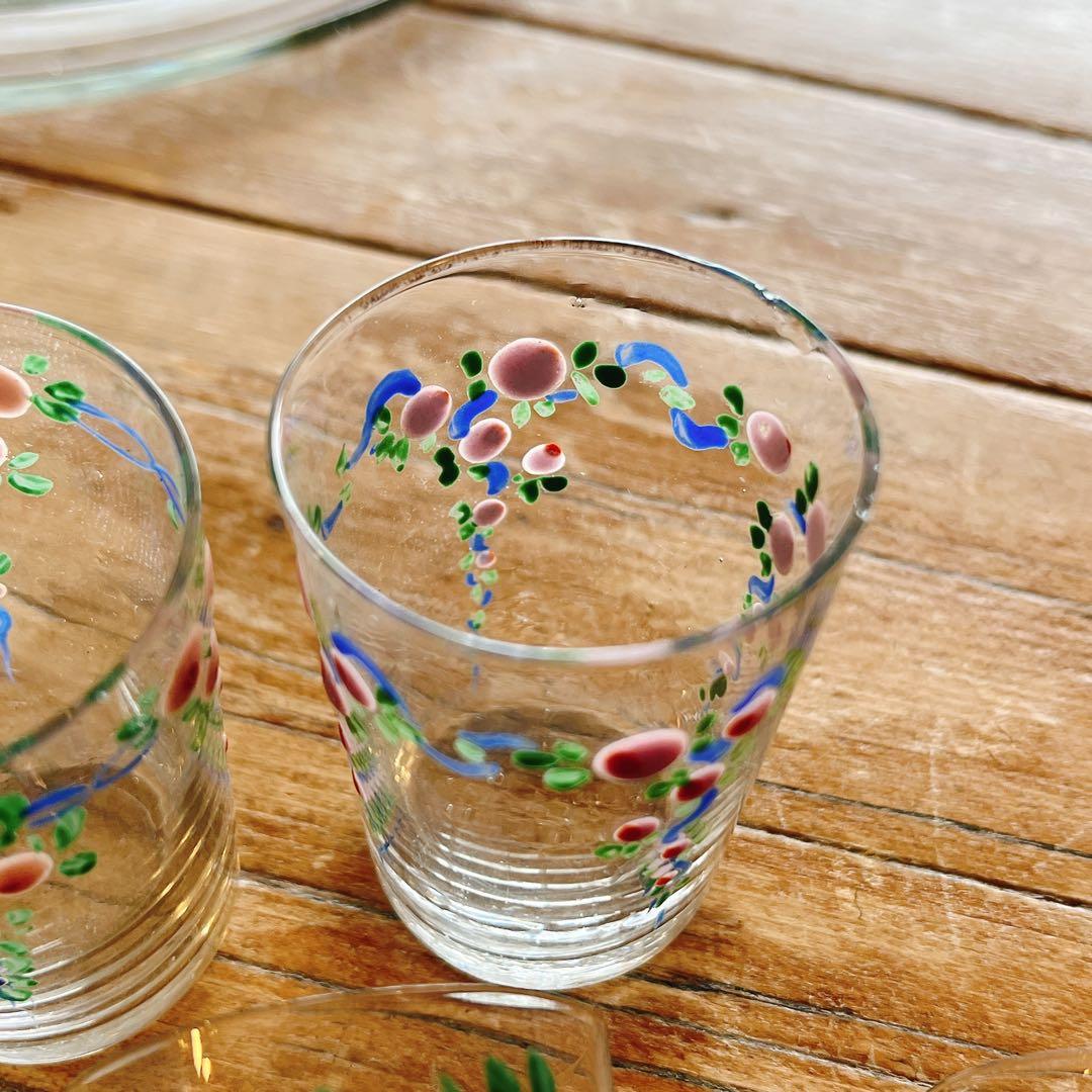 エナメル手描きの花柄が可愛いリキュールグラスSET