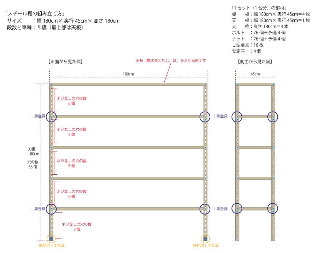 スチールラック 180×45×180cm 5段 ベージュ 10台分 引き取り限定