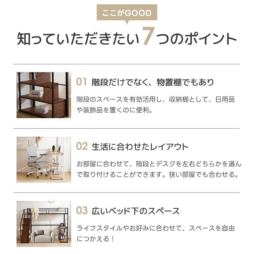 ロフトベッド シングル コンセント付き 収納付き 北欧風 スチール BLACK