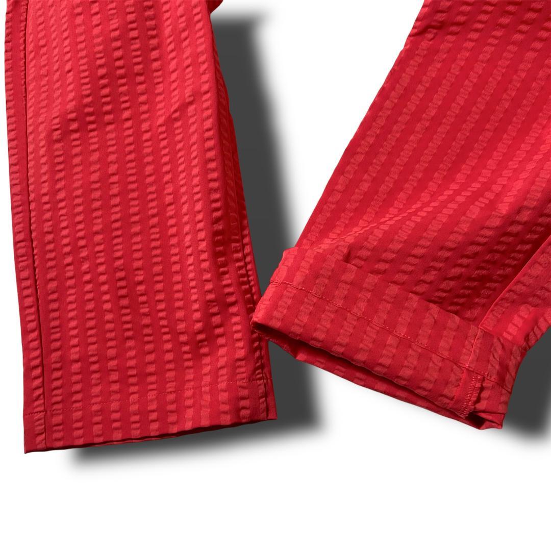 4 マスターバニー パーリーゲイツ取扱 シアサッカー ゴルフパンツ レッド系