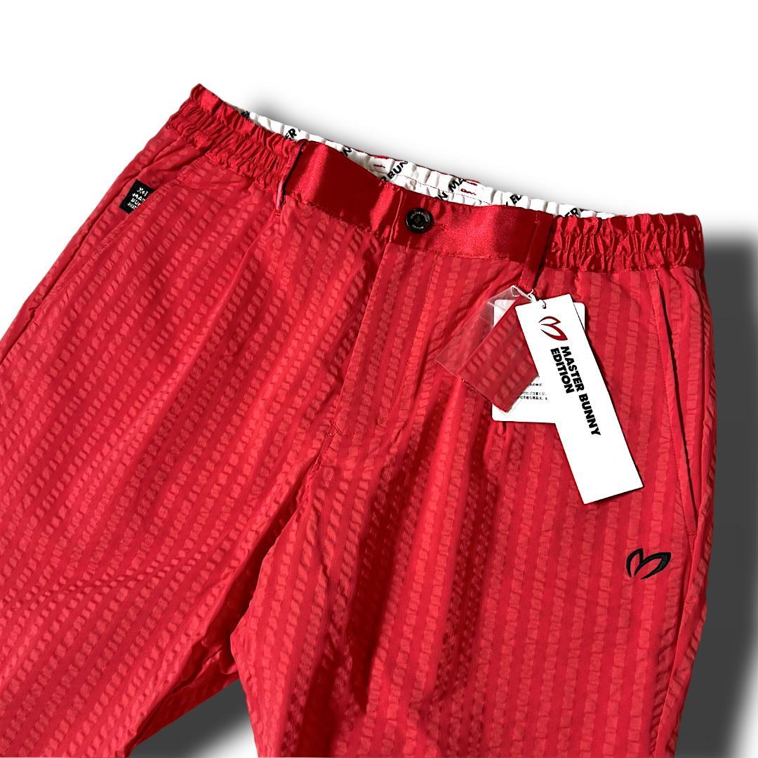 4 マスターバニー パーリーゲイツ取扱 シアサッカー ゴルフパンツ レッド系
